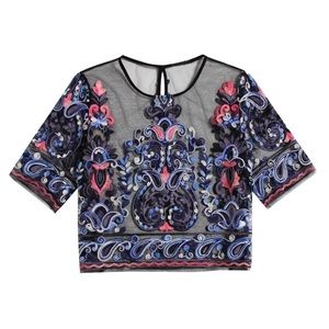 Embroidery See-Through Shirt NWT Casual Crop Top